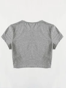 SHEIN EZwear 標語和人像圖案短版上衣 - 淺灰色 - 查看 2