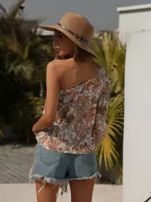 Breezaya 单肩花卉和佩斯利印花衬衫、长袖上衣 - 彩色 - 查看 2