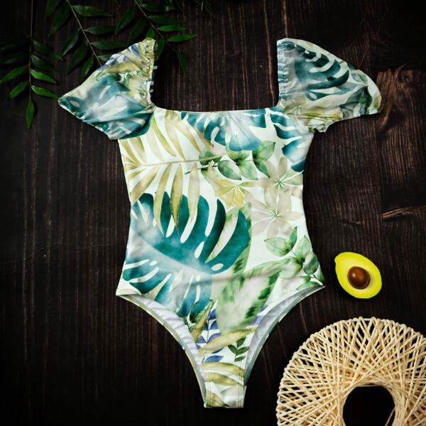 

Tropical Random Print One Piece Swimsuit, Multicolor