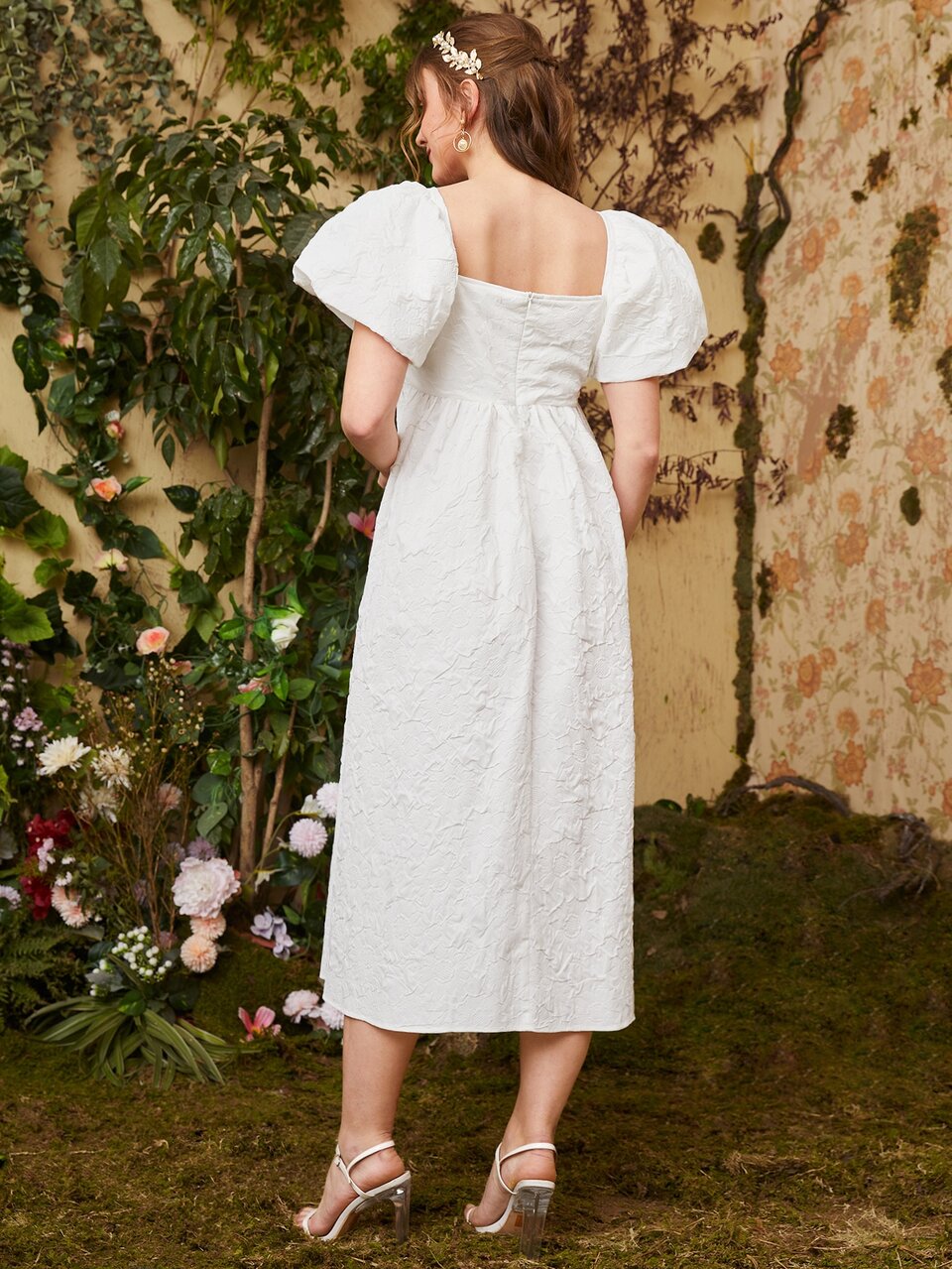 Floral Appliques Bishop Sleeve Dress
