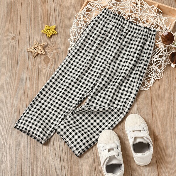 

Toddler Girls Gingham Elastic Waist Leggings, Black and white