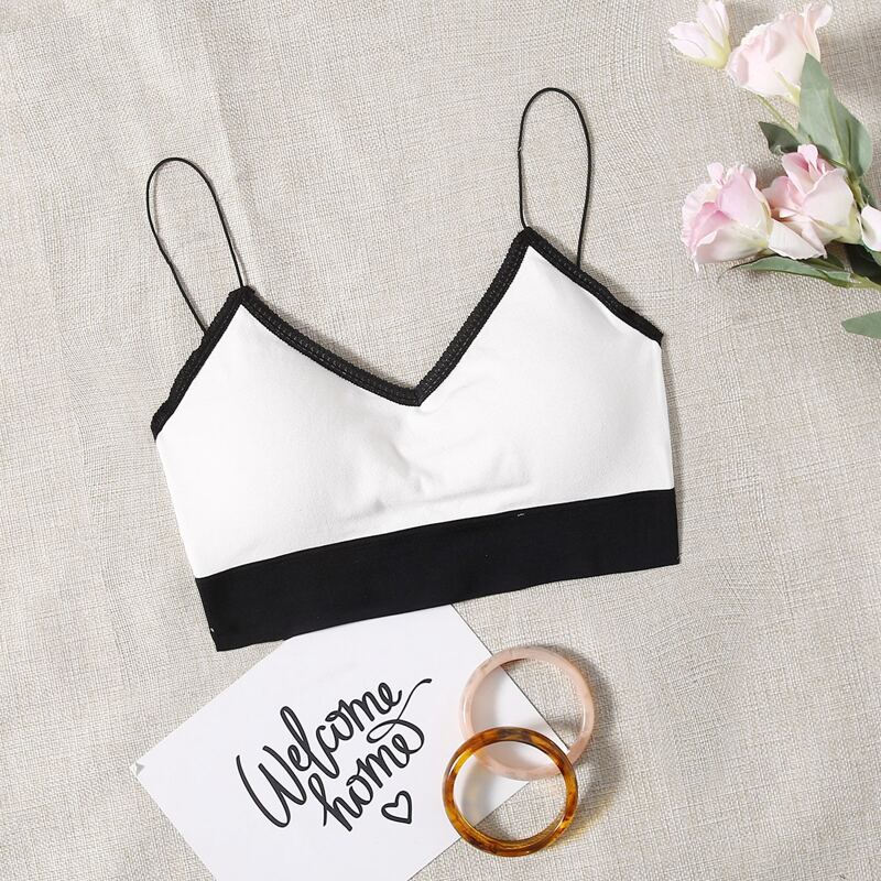 

1pc Contrast Binding Bralette, White