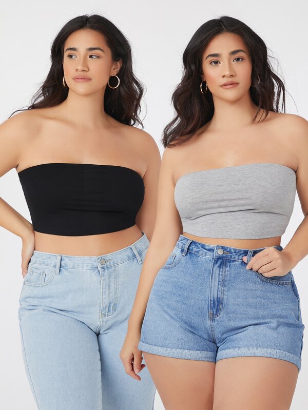 SHEIN Essnce Plus Size 2 Packs Crop Tube Top