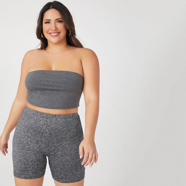 

Plus Marled Knit Crop Tube Top, Grey