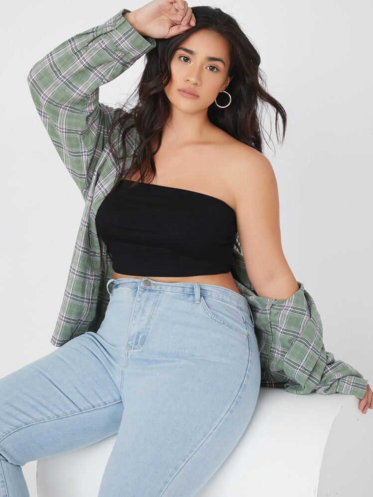 SHEIN Essnce Plus Size 2 Packs Crop Tube Top - Multicolor - View 7