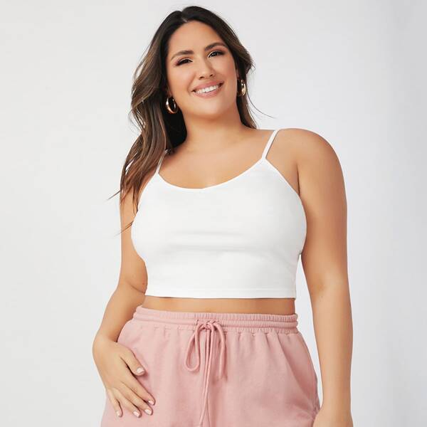 

Plus Solid Crop Cami Top, White