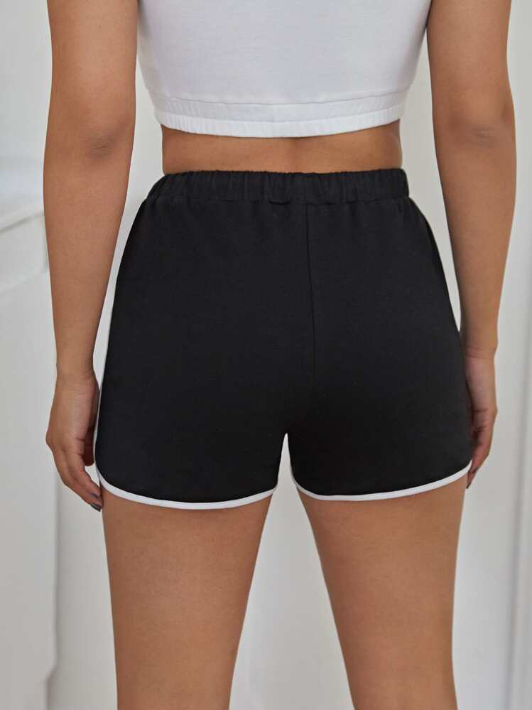 SHEIN EZwear Contrast Binding Drawstring Runner Shorts - Black - View 2