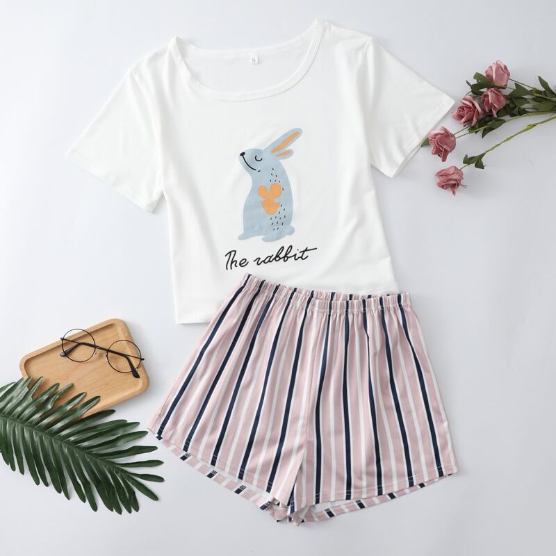 

Rabbit & Letter Graphic PJ Set, Multicolor