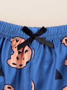 Cookies & Letter Graphic Lettuce Trim Cami PJ Set / Pajama Set - Blue and White - View 5