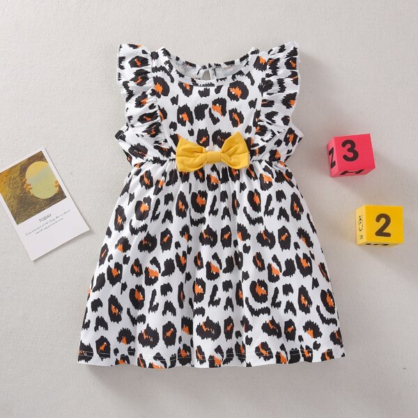 

Baby Girl Bow Front Leopard Print Dress, Multicolor