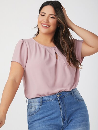 SHEIN LUNE Plus Keyhole Neck Solid Top