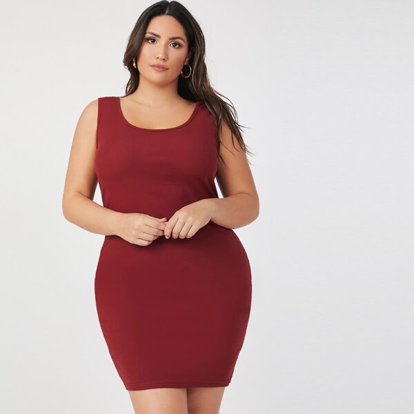 

Plus Solid Bodycon Dress, Burgundy
