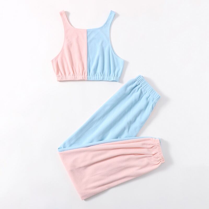 

Two Tone Crop Tank Top & Joggers, Multicolor