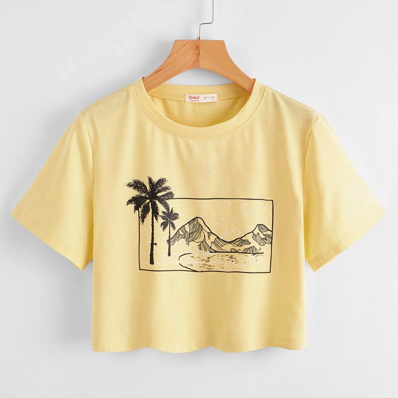 

Tropical Graphic Crop Tee, Yellow