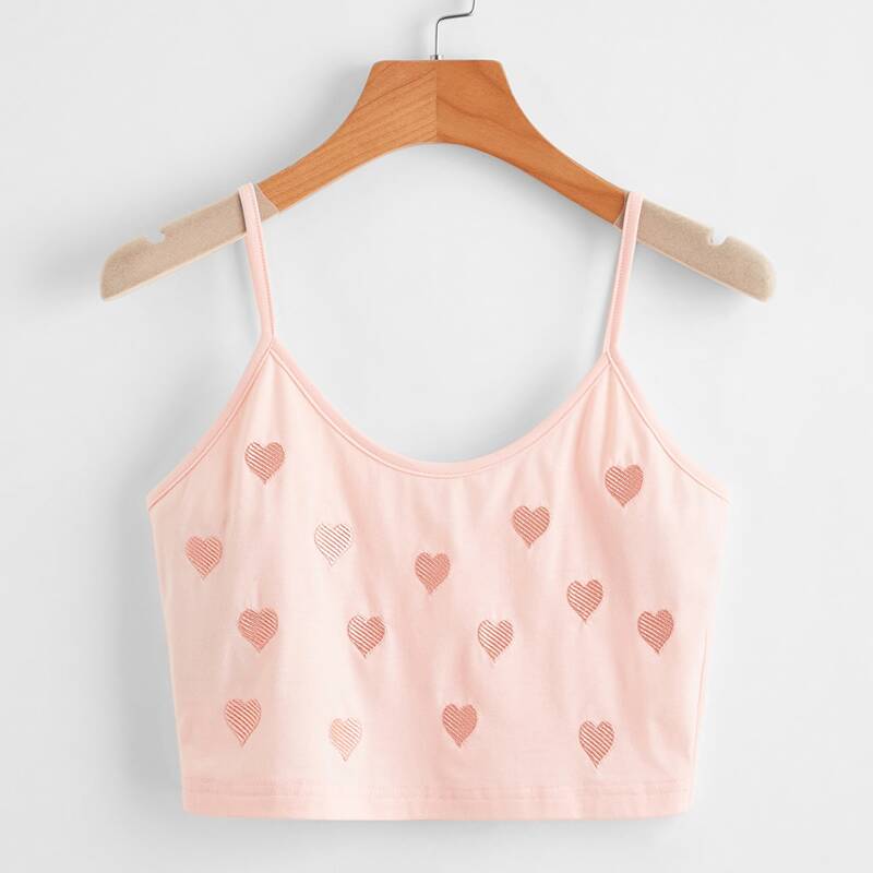 

Heart Pattern Crop Cami, Coral pink