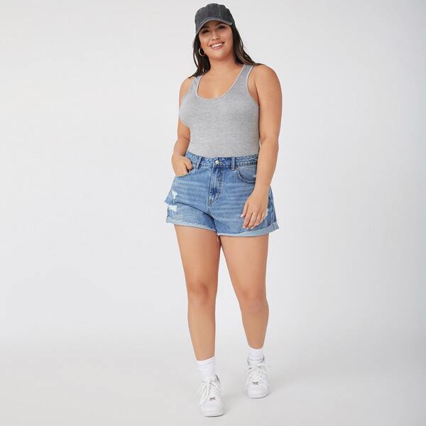 

Plus Solid Sleeveless Slim Bodysuit, Grey