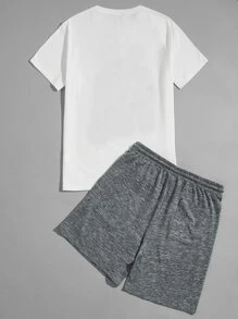 Manfinity Men Slogan Graphic Tee & Drawstring Shorts Set