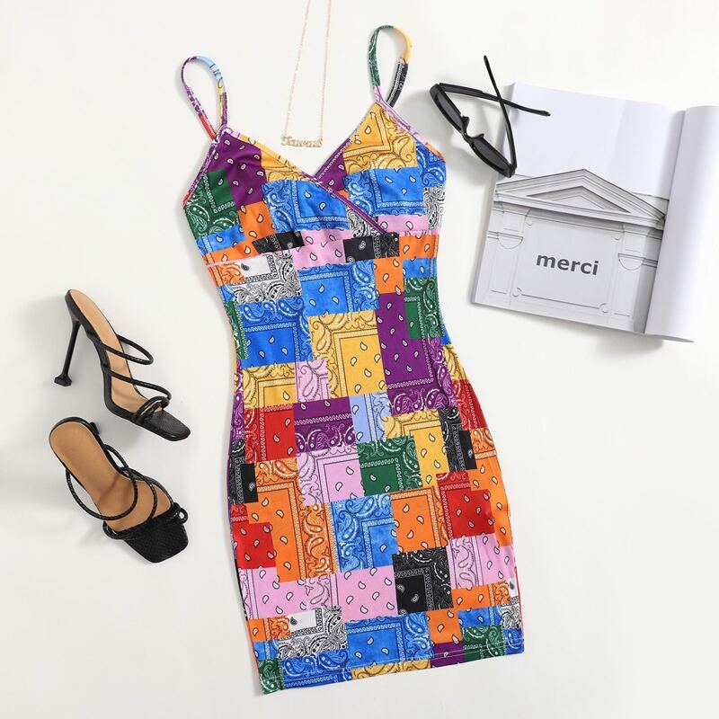 

Scarf Print Surplice Neck Bodycon Dress, Multicolor