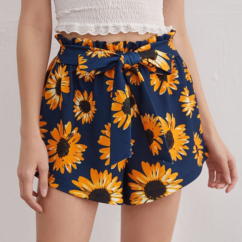 

Sunflower Paperbag Waist Belted Shorts, Multicolor