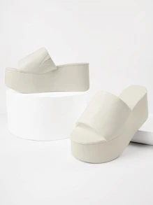 Vegan Leather Slip-On Platform Sandals - White - View 4