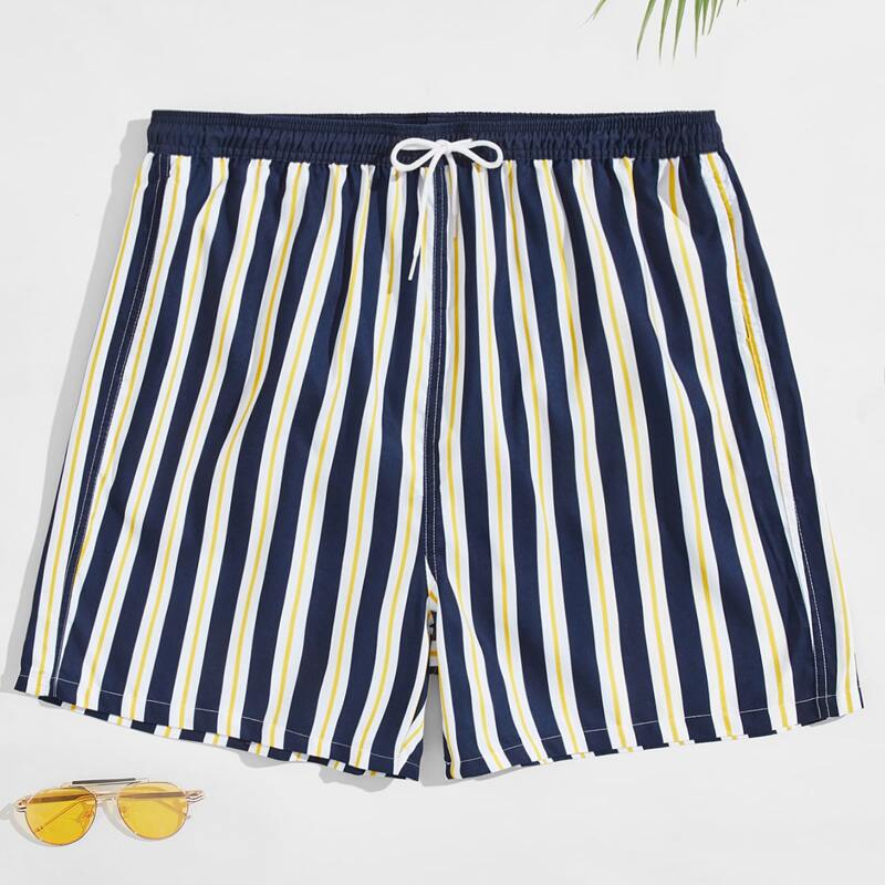 

Guys Striped Drawstring Waist Swim Shorts, Multicolor