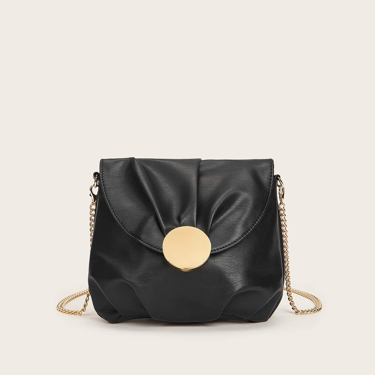 

Ruched Design Flap Crossbody Bag, Black