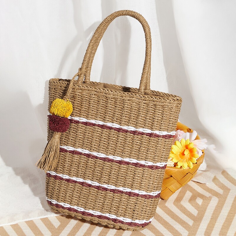 

Tassel Decor Straw Bag, Khaki
