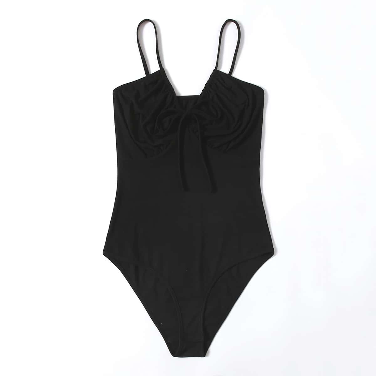 

Tie Front Cami Bodysuit, Black
