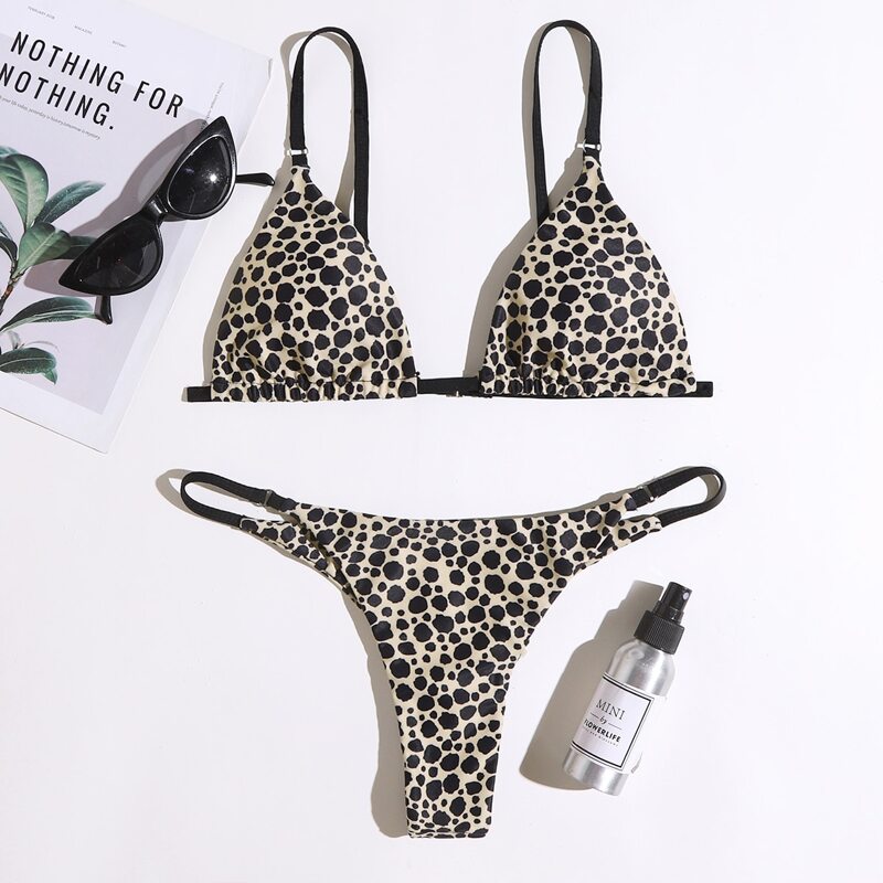 

Leopard Thong Bikini Swimsuit, Multicolor