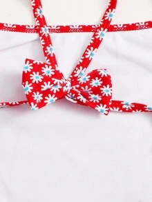 Baby Girl Ditsy Floral One Piece Swimsuit - Red - View 3