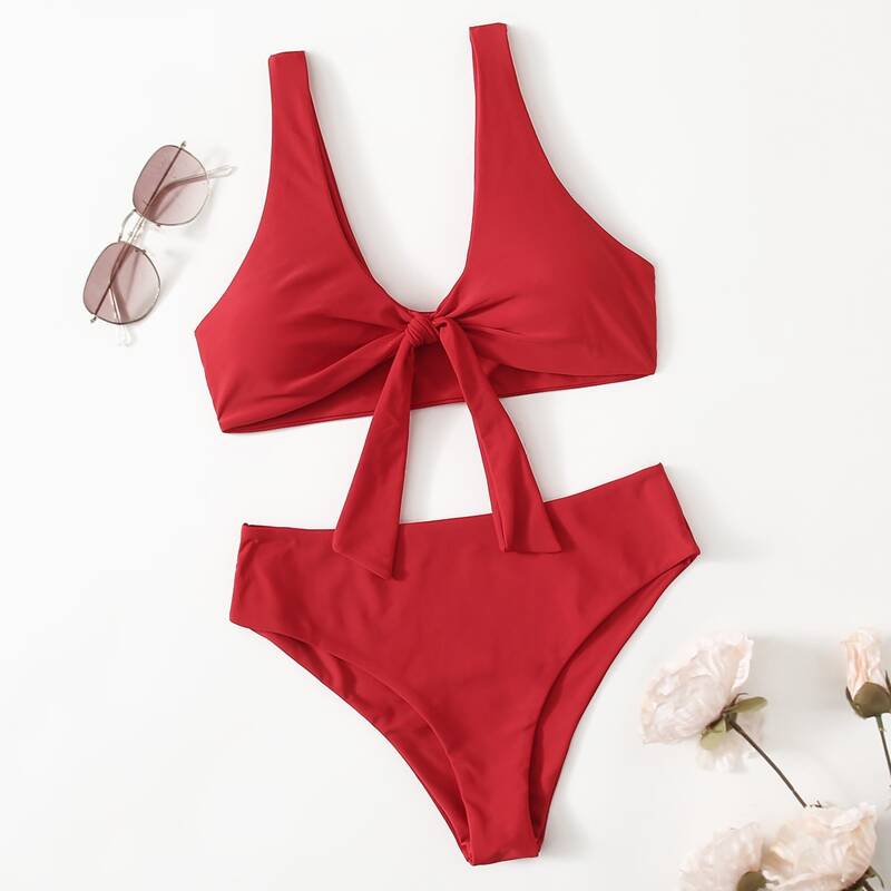 

Solid Knot Bikini Swimsuit, Red