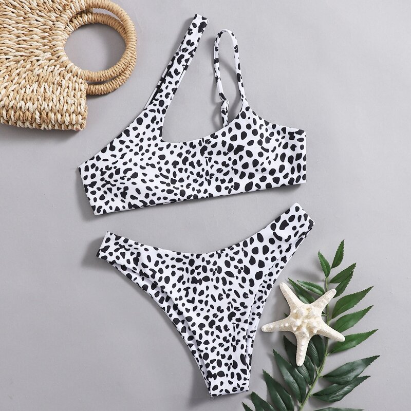 

Dalmatian High Cut Bikini Swimsuit, Black and white