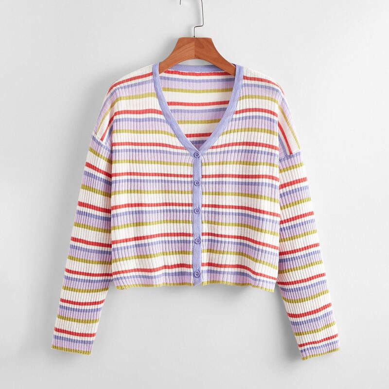 

Colorful Striped Pattern Cardigan, Multicolor