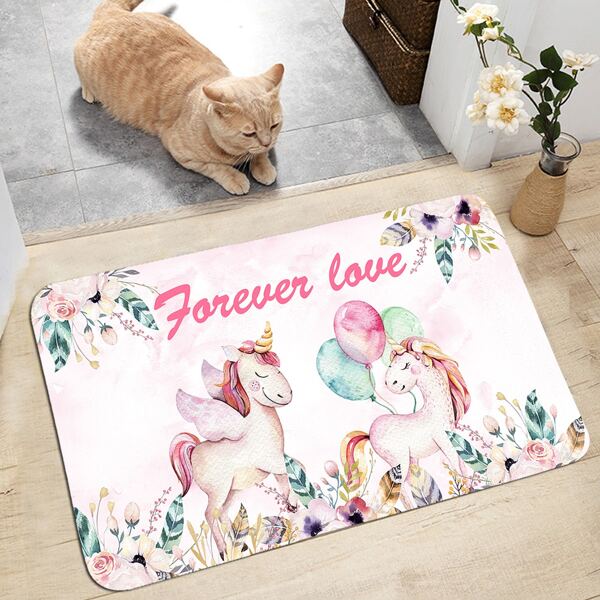 

Unicorn Print Floor Mat, Multicolor