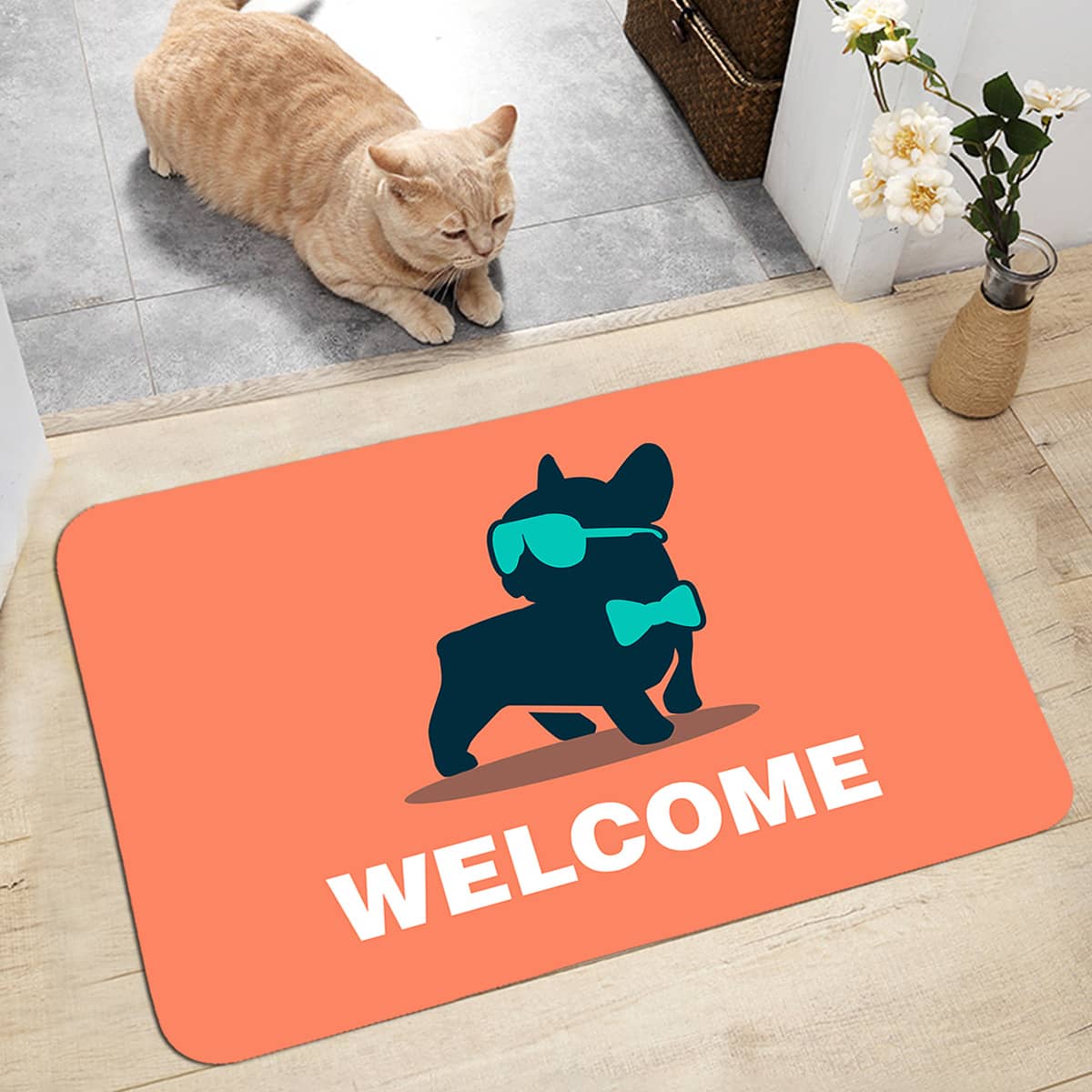 

Cartoon Dog Print Floor Mat, Orange