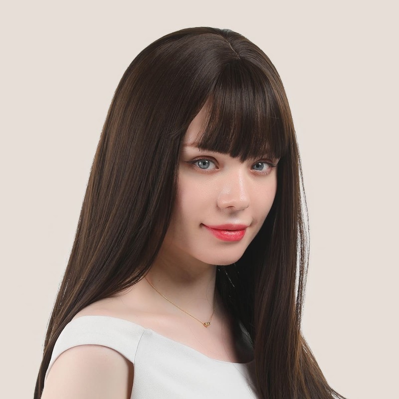 

Natural Long Straight Wig With Bangs, Brown