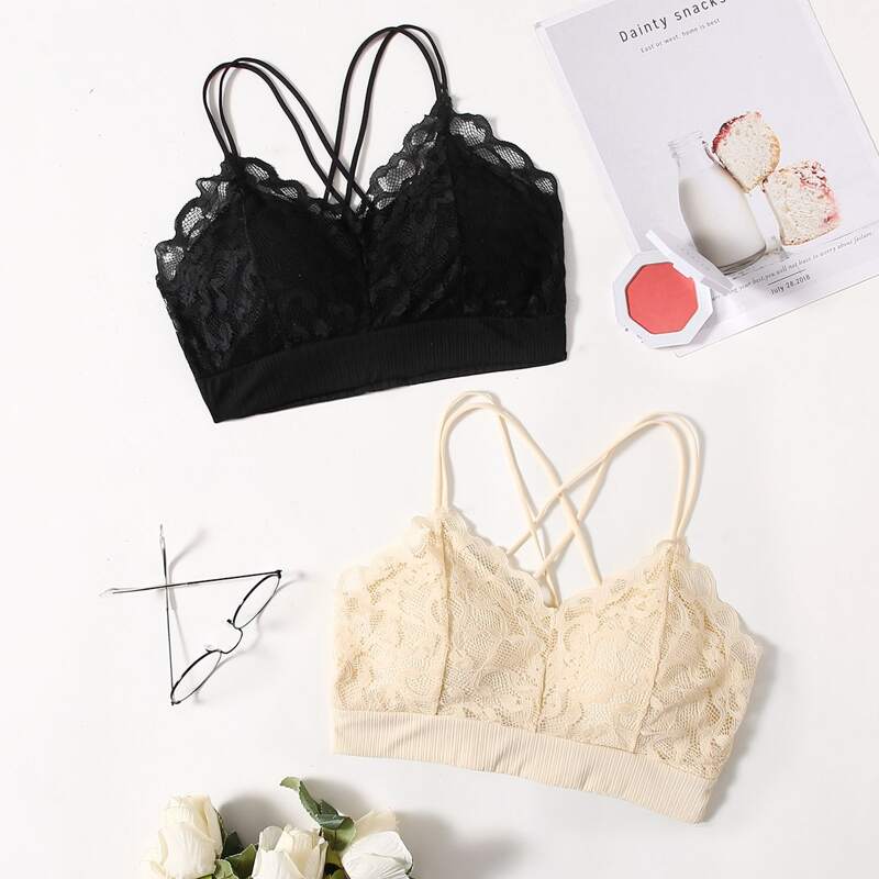 

2pack Floral Lace Crisscross Bralette, Multicolor
