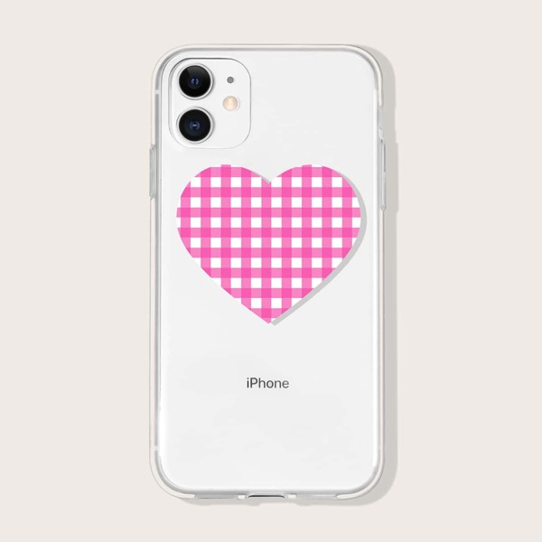 

Прозрачный чехол для iPhone с принтом сердца в клетку, Розовые