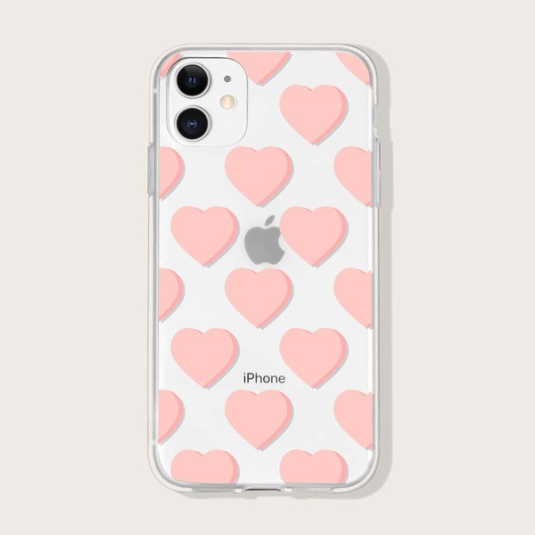 

Heart Pattern Clear iPhone Case, Pink