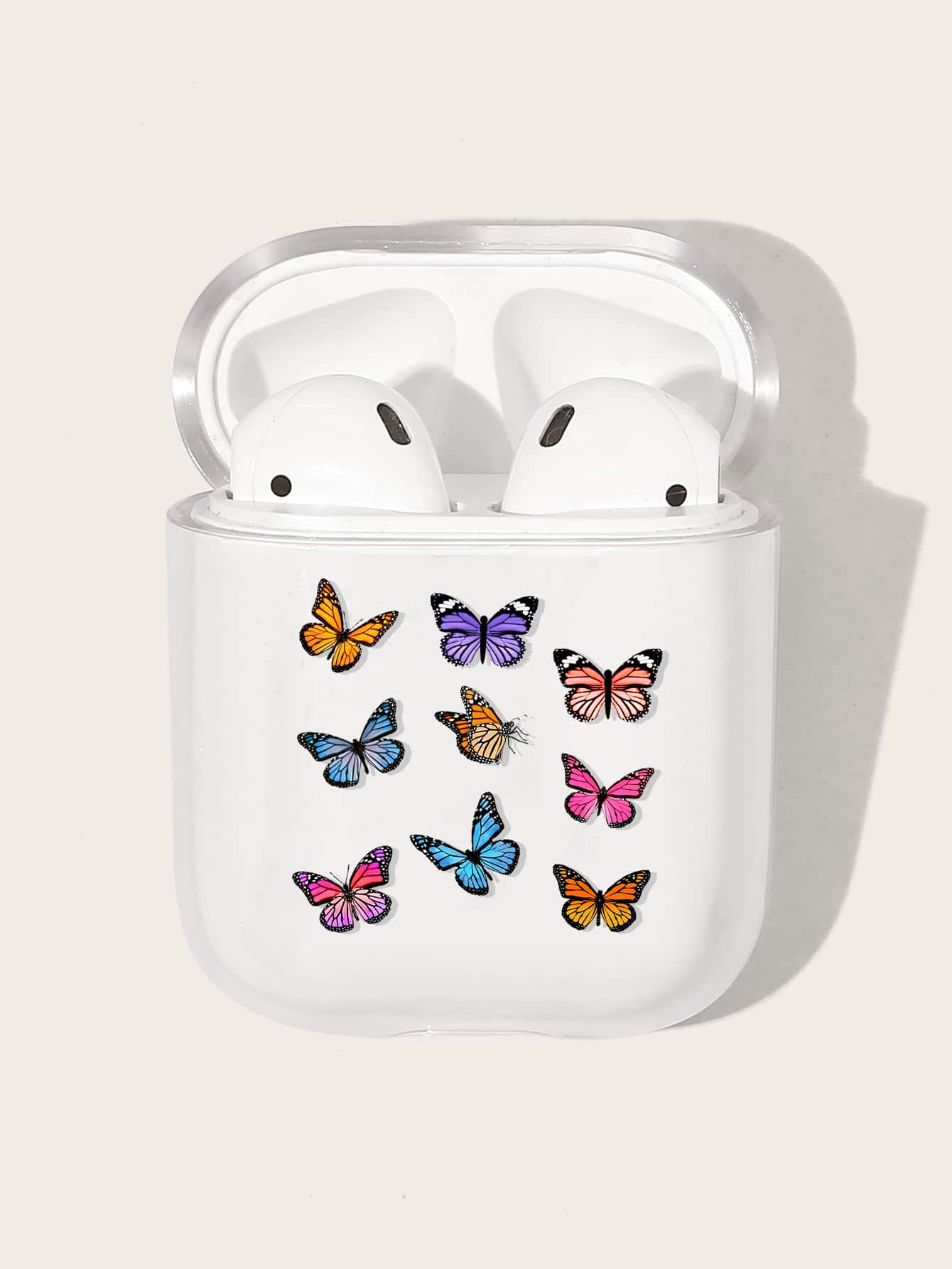 彩色蝴蝶圖案透明AirPods耳機盒保護套 - 無色 - 查看 1