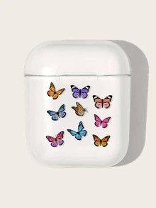 彩色蝴蝶圖案透明AirPods耳機盒保護套 - 無色 - 查看 2