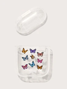 彩色蝴蝶圖案透明AirPods耳機盒保護套 - 無色 - 查看 3