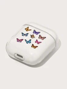 彩色蝴蝶圖案透明AirPods耳機盒保護套 - 無色 - 查看 4