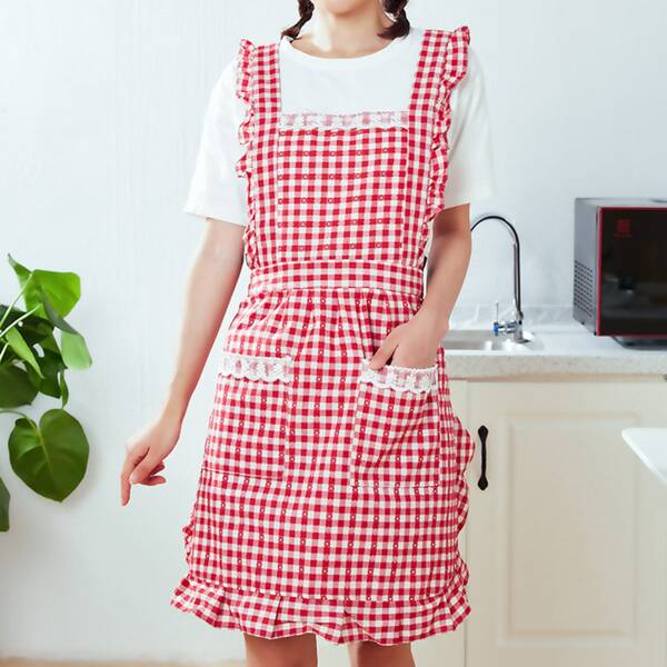

Gingham Pattern Apron, Red