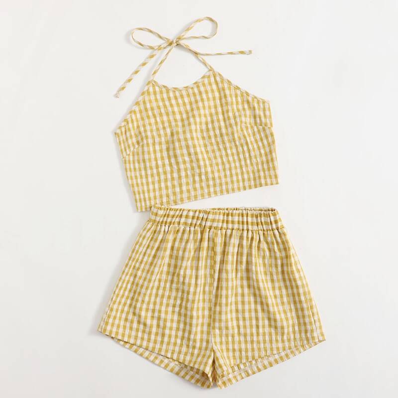 

Gingham Crop Halter Top & Shorts, Yellow