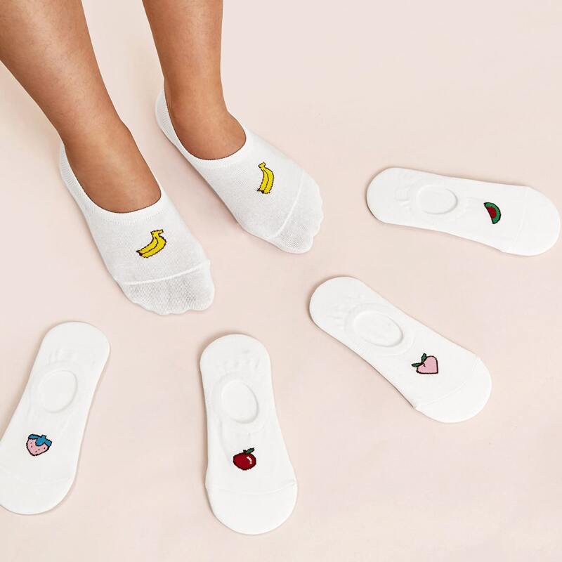 

5pairs Fruit Invisible Socks, White