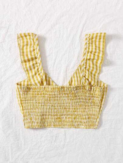 ネクタイフロント ギンガム シール トップス