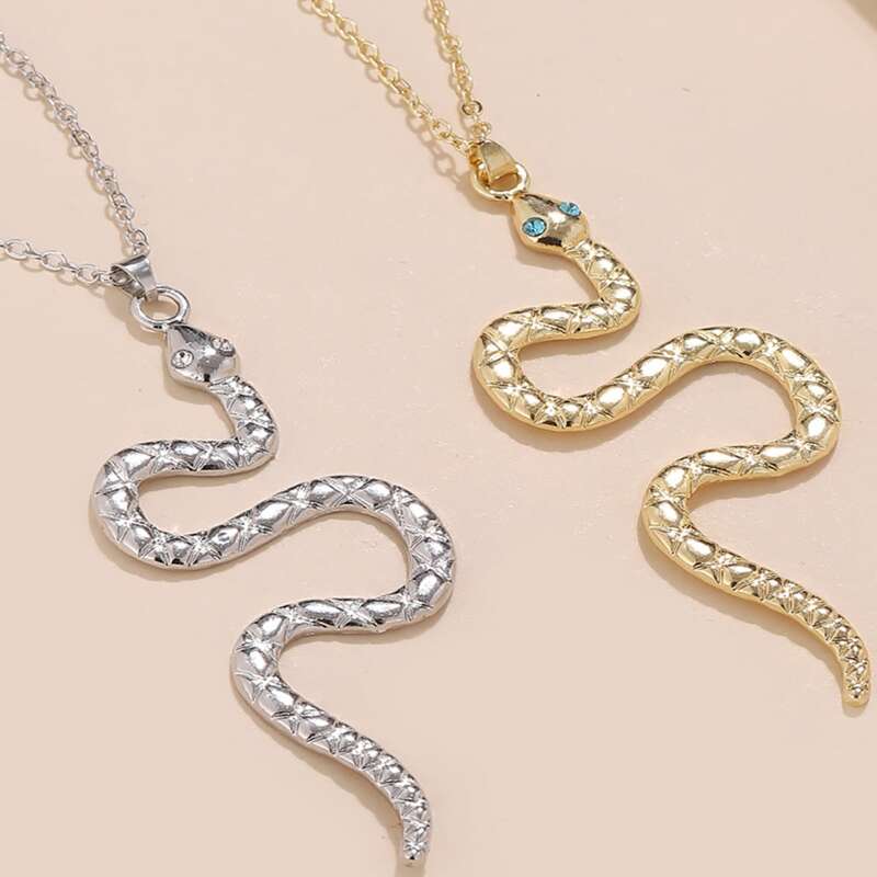 2pcs Snake Pendant Necklace, Multicolor