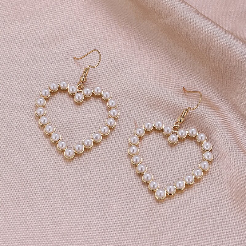 

Faux Pearl Heart Drop Earrings, Gold