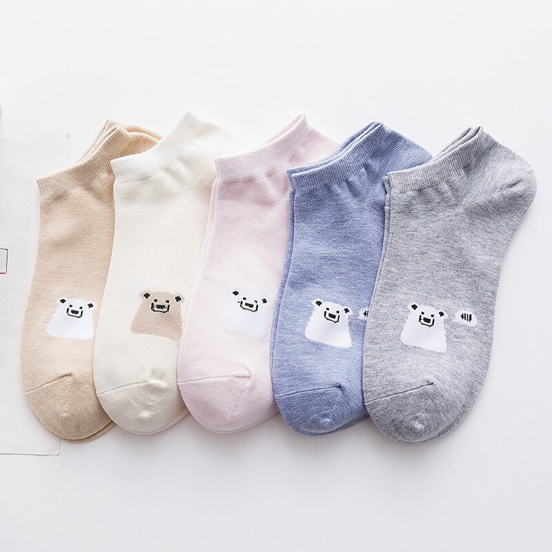 

5pairs Cartoon Bear Ankle Socks, Multicolor